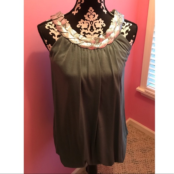Metallic Teal Bubble Blouse/Dress w/ Silver Neck - Picture 1 of 2